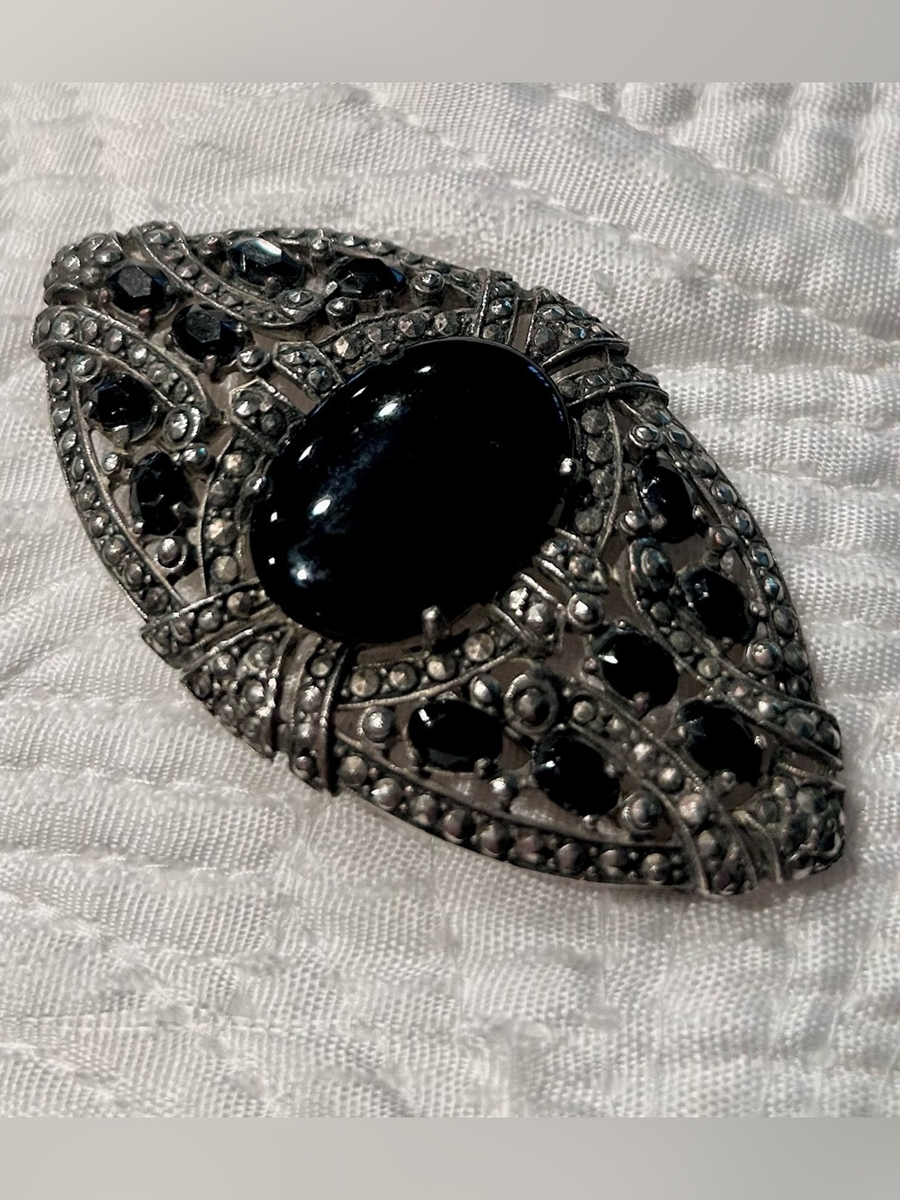 Marcasite (faux) silver toned deco brooch